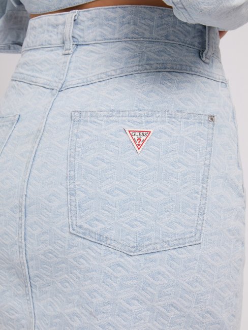 Jupe En Jean Logo All Over Bleu Guess
