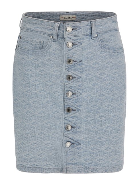 Jupe En Jean Logo All Over Bleu Guess