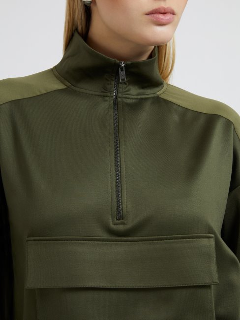Sweat-shirt En Satin Poche Avant Guess Vert
