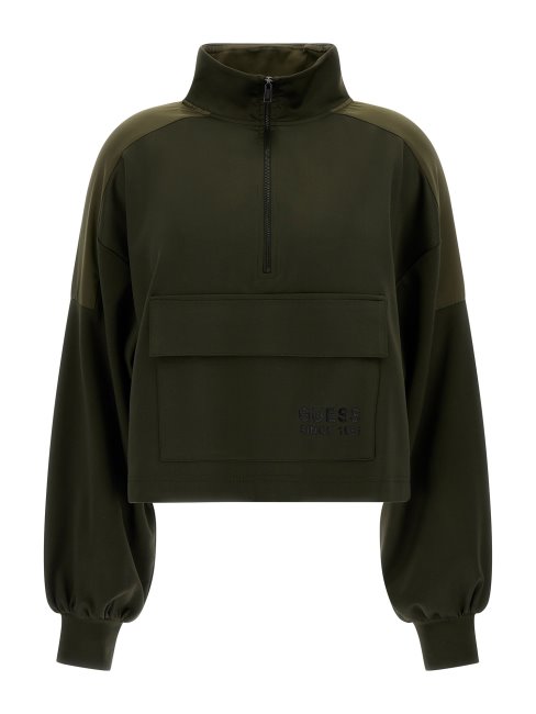 Sweat-shirt En Satin Poche Avant Guess Vert