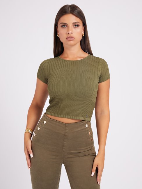 Top Pull En Viscose Mélangée Vert Guess