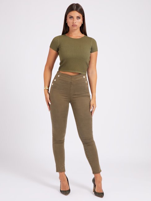 Top Pull En Viscose Mélangée Vert Guess