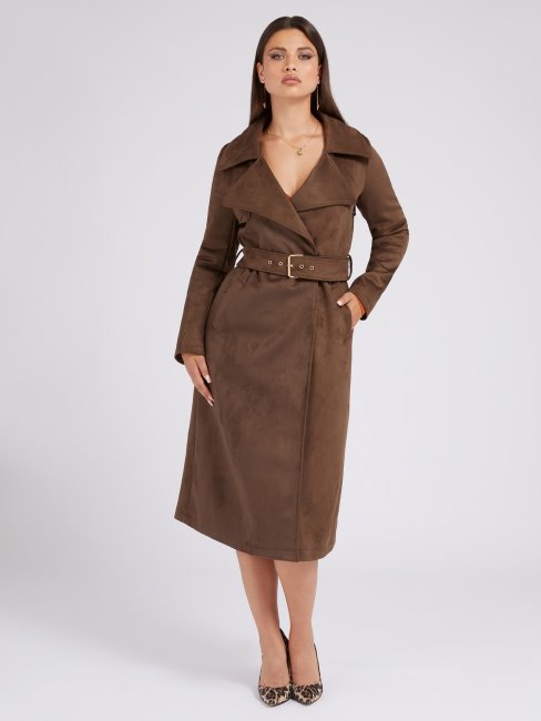 Guess Trench Long En Faux Suède Marron