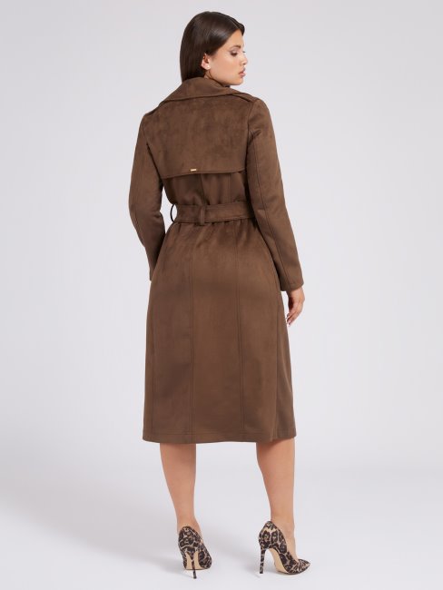 Guess Trench Long En Faux Suède Marron