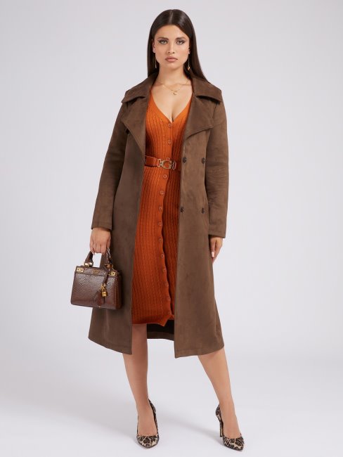 Guess Trench Long En Faux Suède Marron