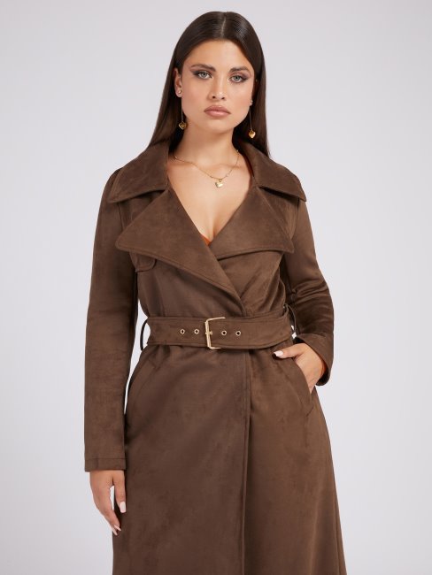 Guess Trench Long En Faux Suède Marron