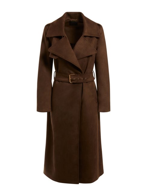 Guess Trench Long En Faux Suède Marron
