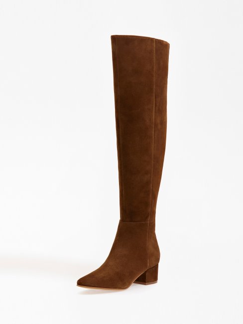 Guess Bottes Hautes Sacha En Daim Beige