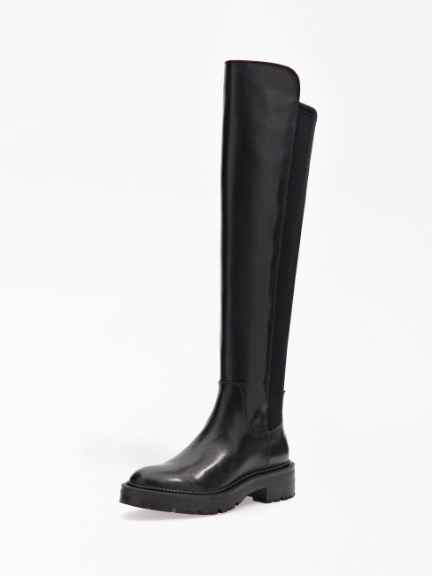 Guess Bottes Hautes Carmen En Cuir Véritable Noir