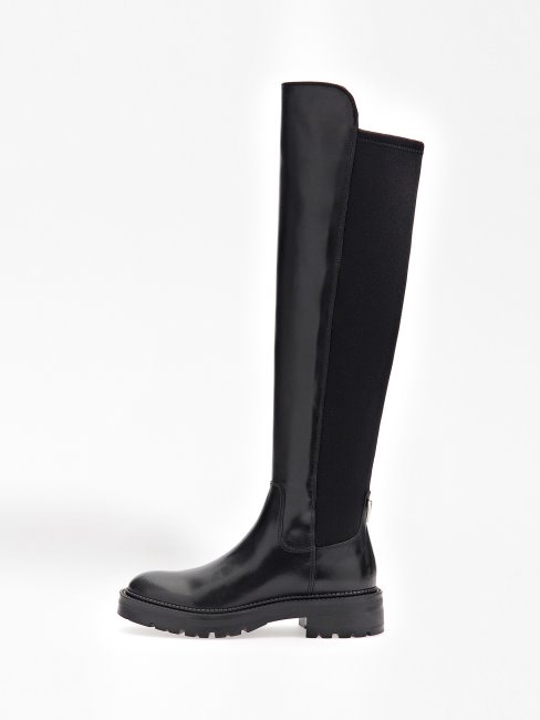 Guess Bottes Hautes Carmen En Cuir Véritable Noir