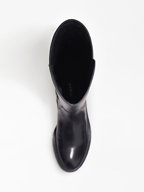 Guess Bottes Hautes Carmen En Cuir Véritable Noir
