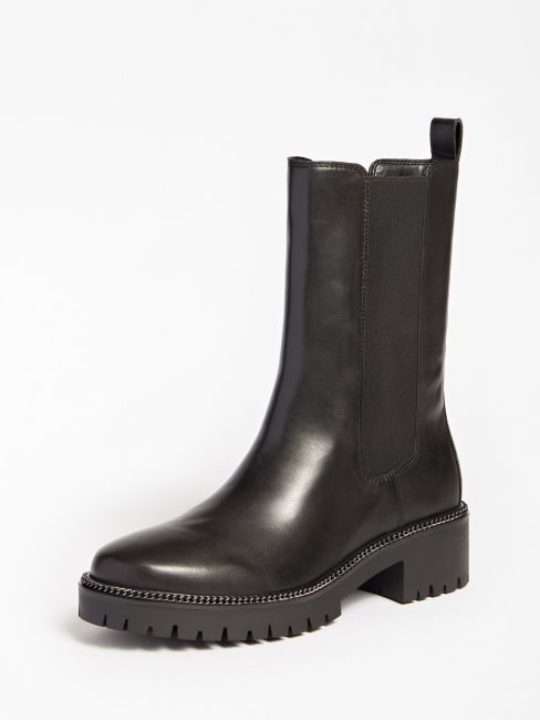 Guess Bottes Ibbie En Cuir Véritable Noir