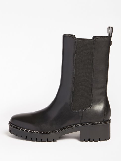 Guess Bottes Ibbie En Cuir Véritable Noir