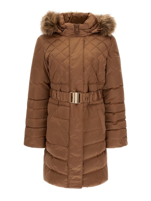 Doudoune Longue En Couette Réel Guess Beige