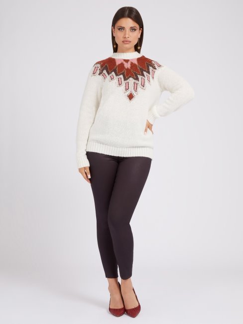 Pull Guess En Laine Mélangée Blanc