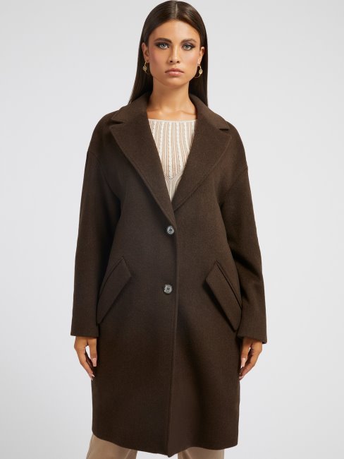 Manteau En Laine Mélangée Marron Guess
