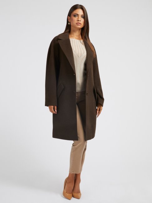 Manteau En Laine Mélangée Marron Guess