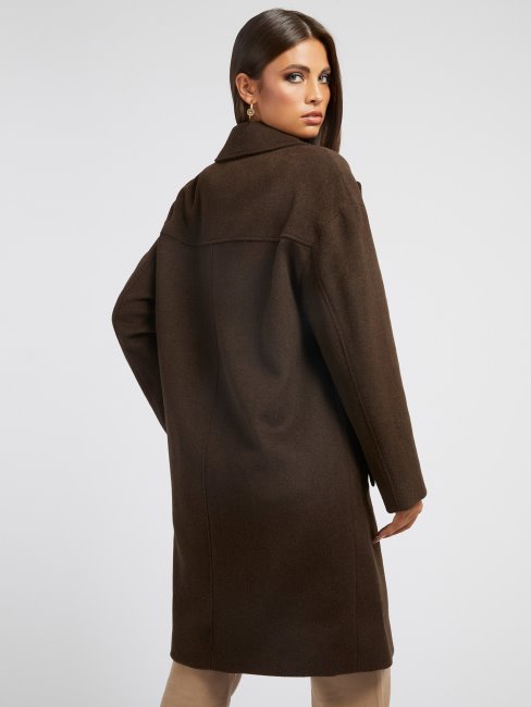 Manteau En Laine Mélangée Marron Guess