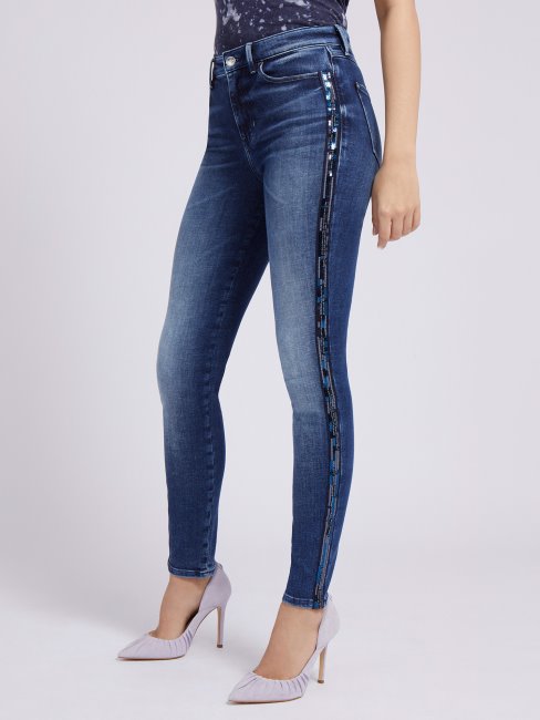 Guess Skinny Fit Denim Pantalon Sequins Bleu