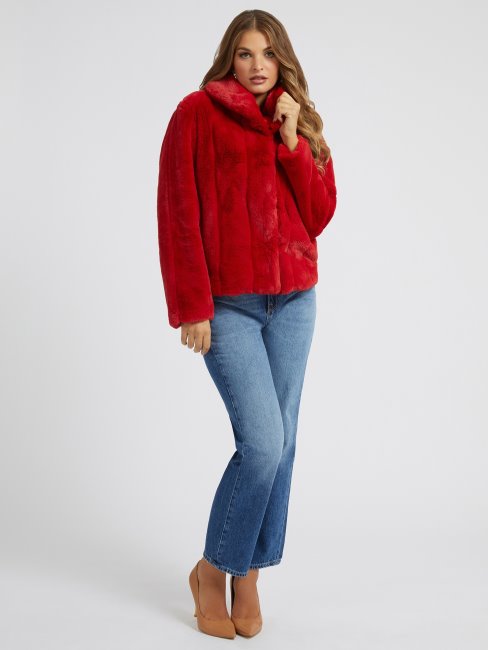 Veste Fausse Fourrure Rouge Guess