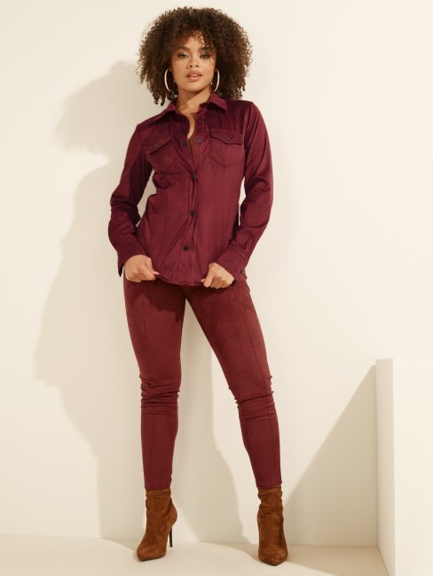 Chemise Guess En Simili Daim Rouge