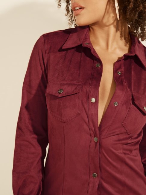 Chemise Guess En Simili Daim Rouge
