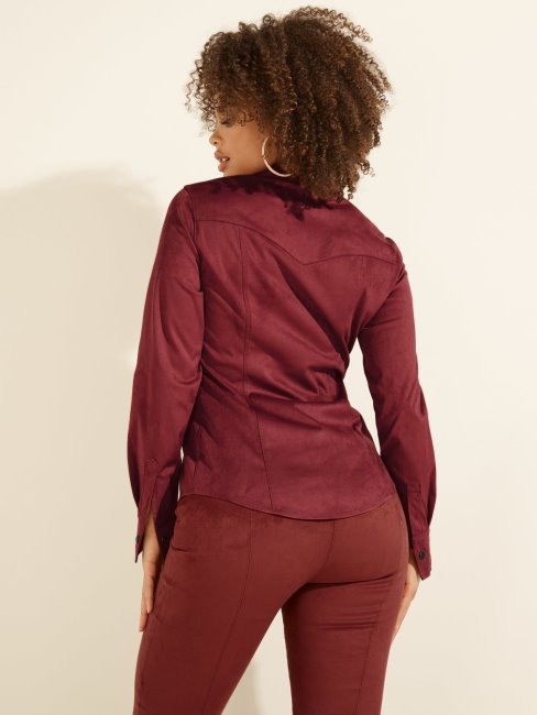 Chemise Guess En Simili Daim Rouge