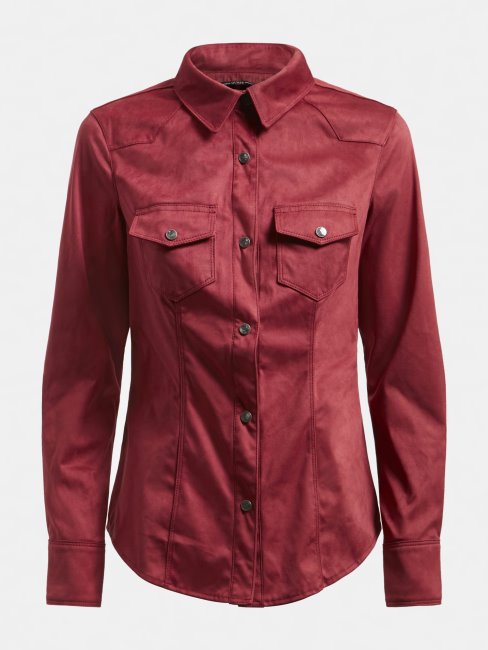 Chemise Guess En Simili Daim Rouge