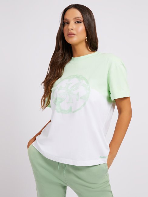 T-shirt Vert à Logo Tie-dye Devant Multi Guess
