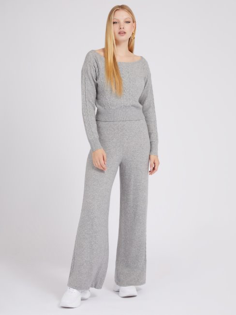 Guess Gris Pull Multi Câbles Pantalon Jambe Large