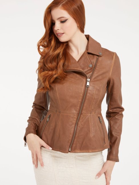 Guess Veste Simili Cuir Marron