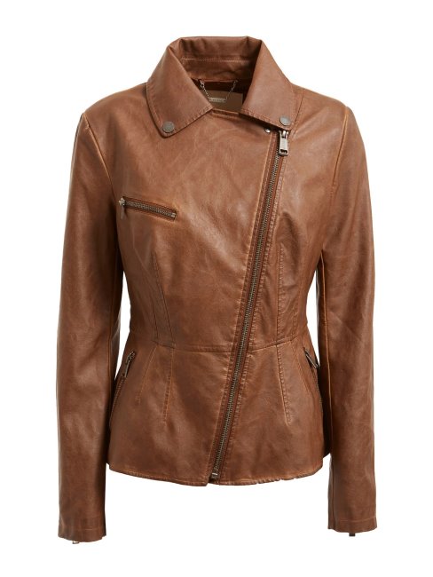 Guess Veste Simili Cuir Marron