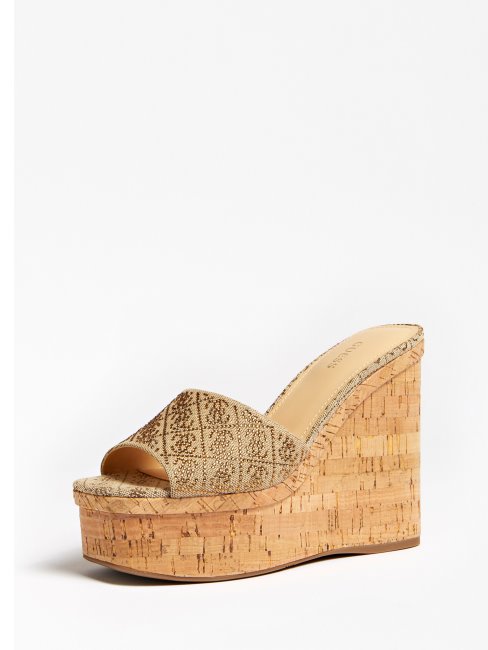 Catiae 4g Mule Compensée Logo Guess Beige