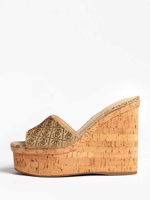 Catiae 4g Mule Compensée Logo Guess Beige