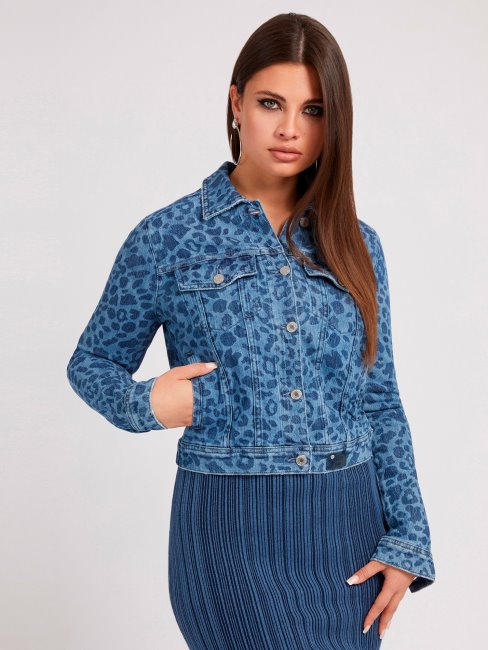 Veste En Jean Imprimé Animalier Bleu Guess