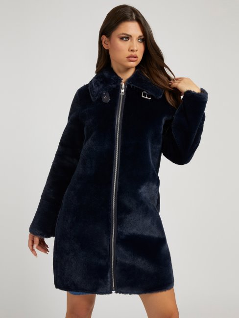 Manteau Bleu Réversible En Fausse Fourrure Guess