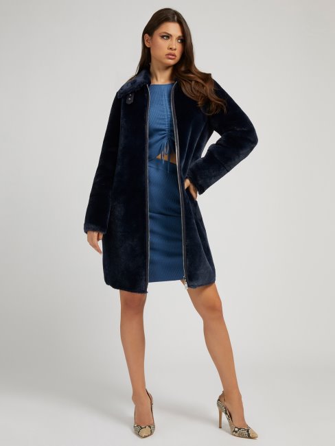 Manteau Bleu Réversible En Fausse Fourrure Guess