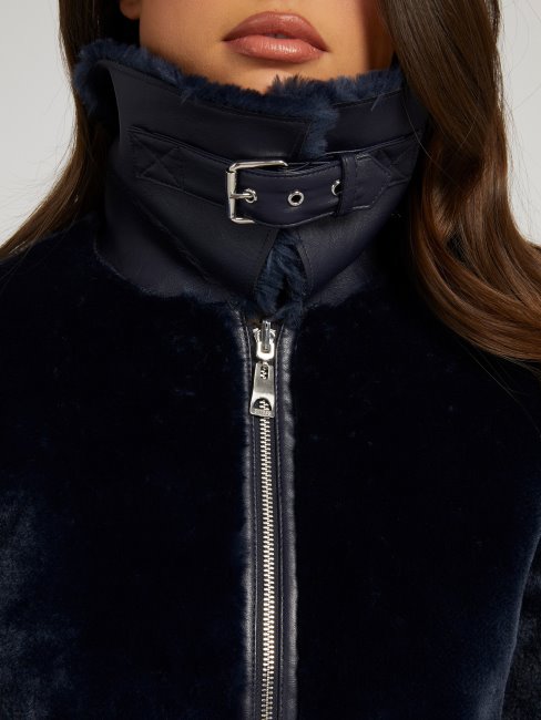 Manteau Bleu Réversible En Fausse Fourrure Guess