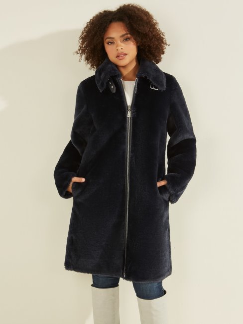 Manteau Bleu Réversible En Fausse Fourrure Guess