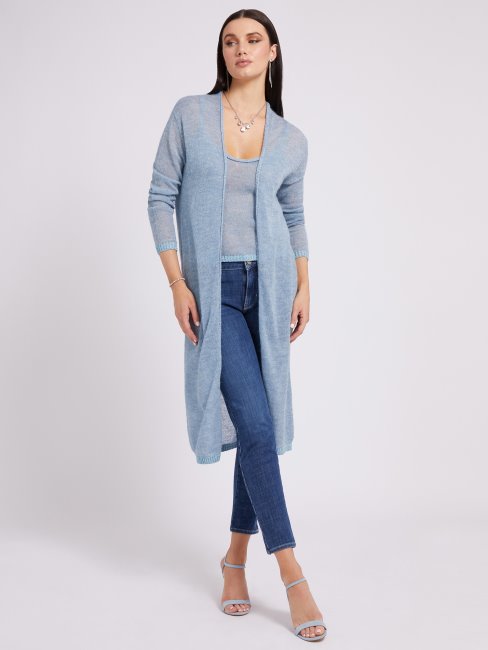 Guess Cardigan Long Fil Lurex Bleu Clair