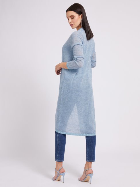 Guess Cardigan Long Fil Lurex Bleu Clair
