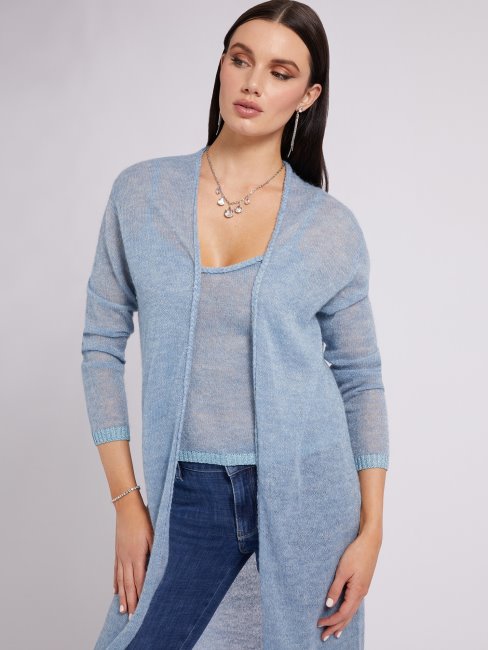 Guess Cardigan Long Fil Lurex Bleu Clair