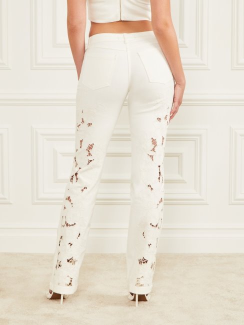 Guess Pantalon En Denim Blanc Avec Détails En Dentelle Marciano