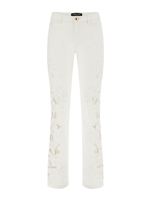 Guess Pantalon En Denim Blanc Avec Détails En Dentelle Marciano