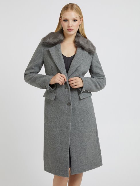 Guess Manteau En Laine Mélangée à Col En Fausse Fourrure Gris