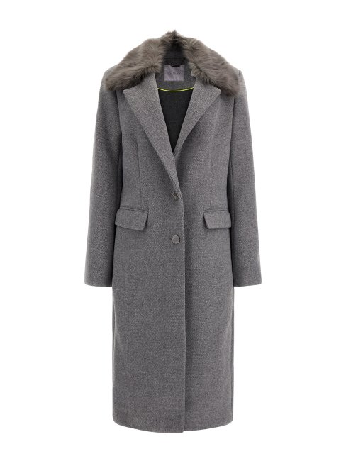 Guess Manteau En Laine Mélangée à Col En Fausse Fourrure Gris