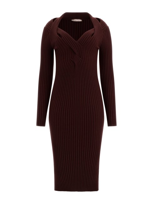 Robe Pull Détail Tissé Marron Guess