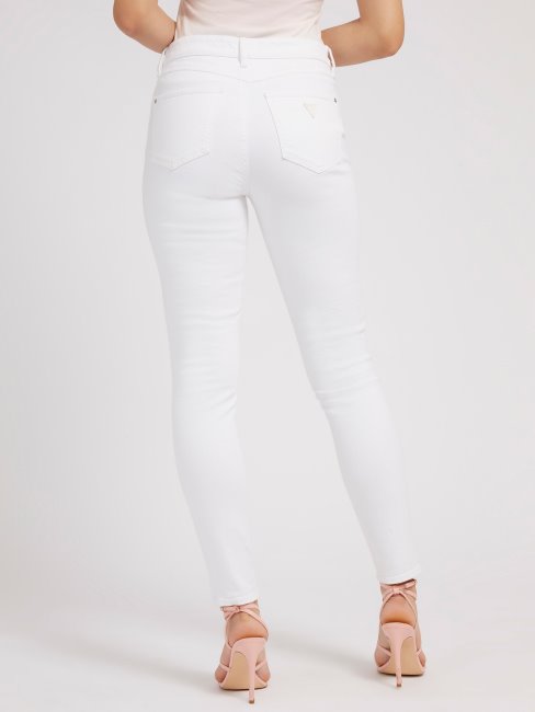 Guess Pantalon En Denim Coupe Skinny Brodé Blanc