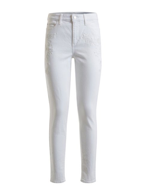 Guess Pantalon En Denim Coupe Skinny Brodé Blanc