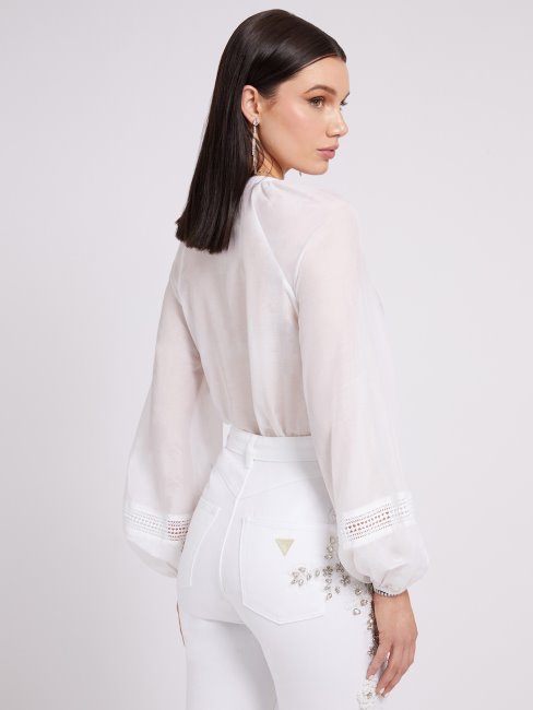 Guess Blouse En Soie Mélangée Blanc